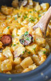 slow cooker sausage and cheesy potatoes