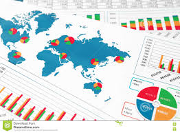 World Map With Charts Graphs And Diagrams Stock Photo