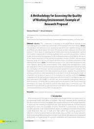 Finding good research proposal title examples is a hard task today. Pdf A Methodology For Assessing The Quality Of Working Environment Example Of Research Proposal