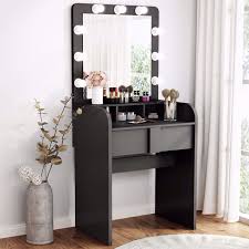 Tribesigns Vanity Table Set With Lighted Mirror Makeup Vanity Dressing Table With 9 Cool Light Bulb Modern Dressing Table Dresser Desk With Drawers For Bedroom Black Walmart Com Walmart Com
