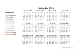Kalender 2015 Jaarkalender En Maandkalender 2015 Met Weeknummers