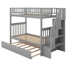 Urtr Gray Twin Over Twin Bunk Bed With