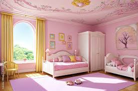 pink bedroom with pink wall white bed