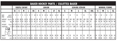 Uncommon Junior Hockey Pants Sizing Chart Bauer Hockey Pants