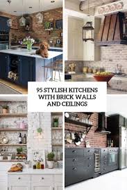 • contemporary metallic kitchen cabinets 95 Stylish Kitchens With Brick Walls And Ceilings Digsdigs
