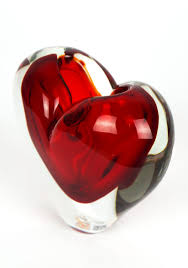 Heart Red Sculpture Made Murano Glass