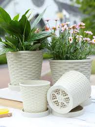 Large Size Resin Flower Pot With Bamboo