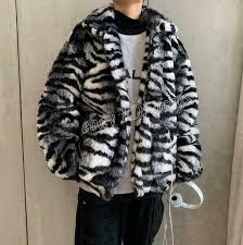 Mens Tiger Stripes Faux Fur Coat Casual