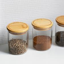 Pebbly Round Spice Jars With Bamboo