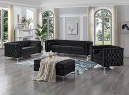 3pcs Black Velvet Sofa Set