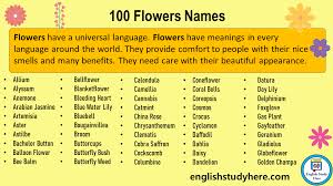 100 flowers names in english english