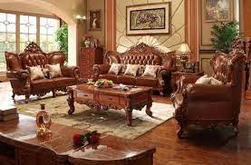 natural polish teak wood leather sofa