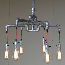 Industrial Chandelier With Bare Edison Bulbs In Silver Finish 6 Lights Beautifulhalo Com