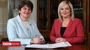 First minister arlene foster has said she cannot currently stand beside michelle o'neill and give out public health advice after the deputy first minister's attendance at a funeral. Stormont Deal Arlene Foster And Michelle O Neill New Top Ni Ministers Monkey Viral