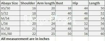 Abaya Size Blouse Patterns Size Chart Pattern