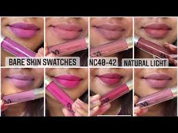 matte liquid lipstick swatches on bare