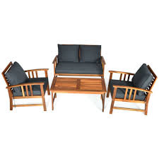 4 Pieces Wooden Patio Furniture Set