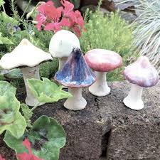5 Miniature Ceramic Mushrooms The