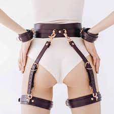 Buy BDSM Leather Bondage Set Belt Thigh Cuffs a Pair of Garters ✔️  Worldwide Shipping - BDSoMnia
