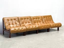 juego de sofá modular de cuero coñac