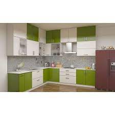 For ease of use, as well as aesthetically, we use 35 mm european hinges on all doors, and full extension glides on all drawers, giving you maximum viewing inside the drawer. Green White Aluminium Designer Kitchen Cabinet Rs 2200 Square Feet Id 19709603355