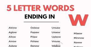 80 useful 5 letter words ending in w