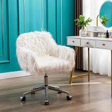 modern white faux fur swivel adjule home office chair makeup vanity chair with arms