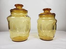 Amber Canister Set Of 2 Bubble Glass
