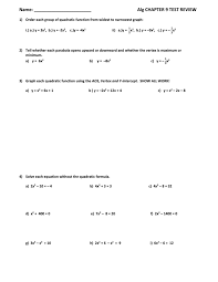 Name Alg Chapter 9 Test Review