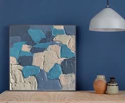 Minimalist Stucco Painting Blue Mosaic