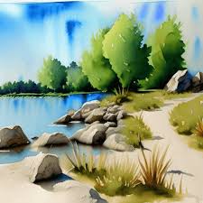 Watercolor Painting Realistic Landscape
