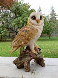 Barn Owl Figurine On Tree Stump Home
