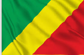 With the upper triangle (hoist side) being green and the lower triangle being red. Congo Flag