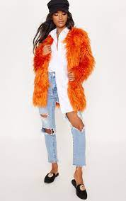 Orange Shaggy Faux Fur Coat Shaggy