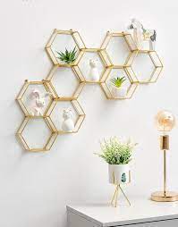 Wall Shelf Hexagon Metal Glass