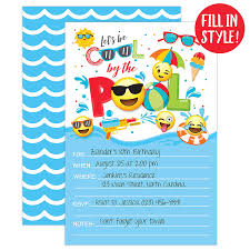 Boy Emoji Pool Party Birthday Invitations Summer Pool Party Bash Splash Pad Water Park Invites 20 Fill In Pool Party Invitations With Envelopes