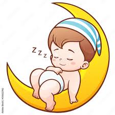 cartoon cute baby sleeping on the moon