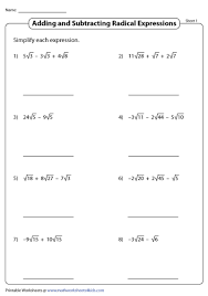 Subtracting Radical Expressions Worksheets