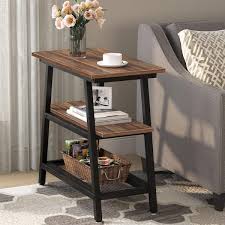 Tribesigns Eric 24 In Rustic Brown Rectangle Wood End Table With Storage 3 Tier Sofa Side Table For Living Room