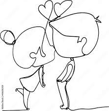 line art drawing cute couple kiss