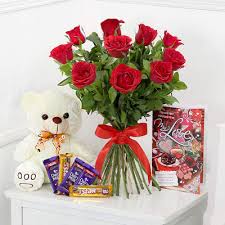 roses with teddy bear combo