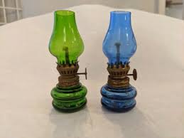 Blue Mini Oil Lamp W Glass Shade
