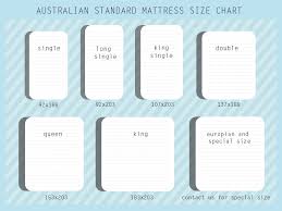 australian standard mattress size chart
