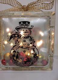 Snowman Glass Block With Ornaments