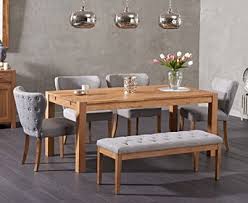 Oak dining sets is the uk leader for oak table and chair sets at affordable year round sale prices. Verona 150cm Solid Oak Dining Table With Isobel Fabric Chairs And Camille Grey Bench Verona