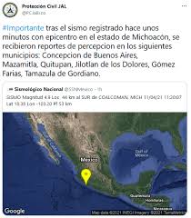 Jan 29, 2020 · se registra sismo de 5.1 en guerrero; Sismo Municipios De Jalisco Perciben Temblor Registrado En Michoacan El Informador