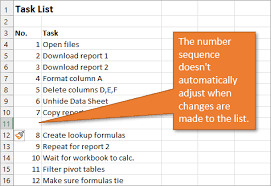 create numbered lists in excel