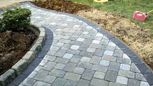 grey concrete paver brick walkway with