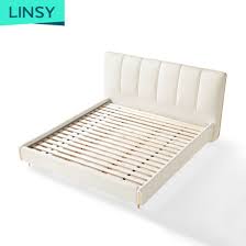 linsy white genuine leather bed frame