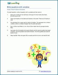 Grade 3 Word Problems With Equations